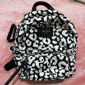 Jimmy Choo Candice Onyp Nylon Leather Black / White Leopard Women Backpack